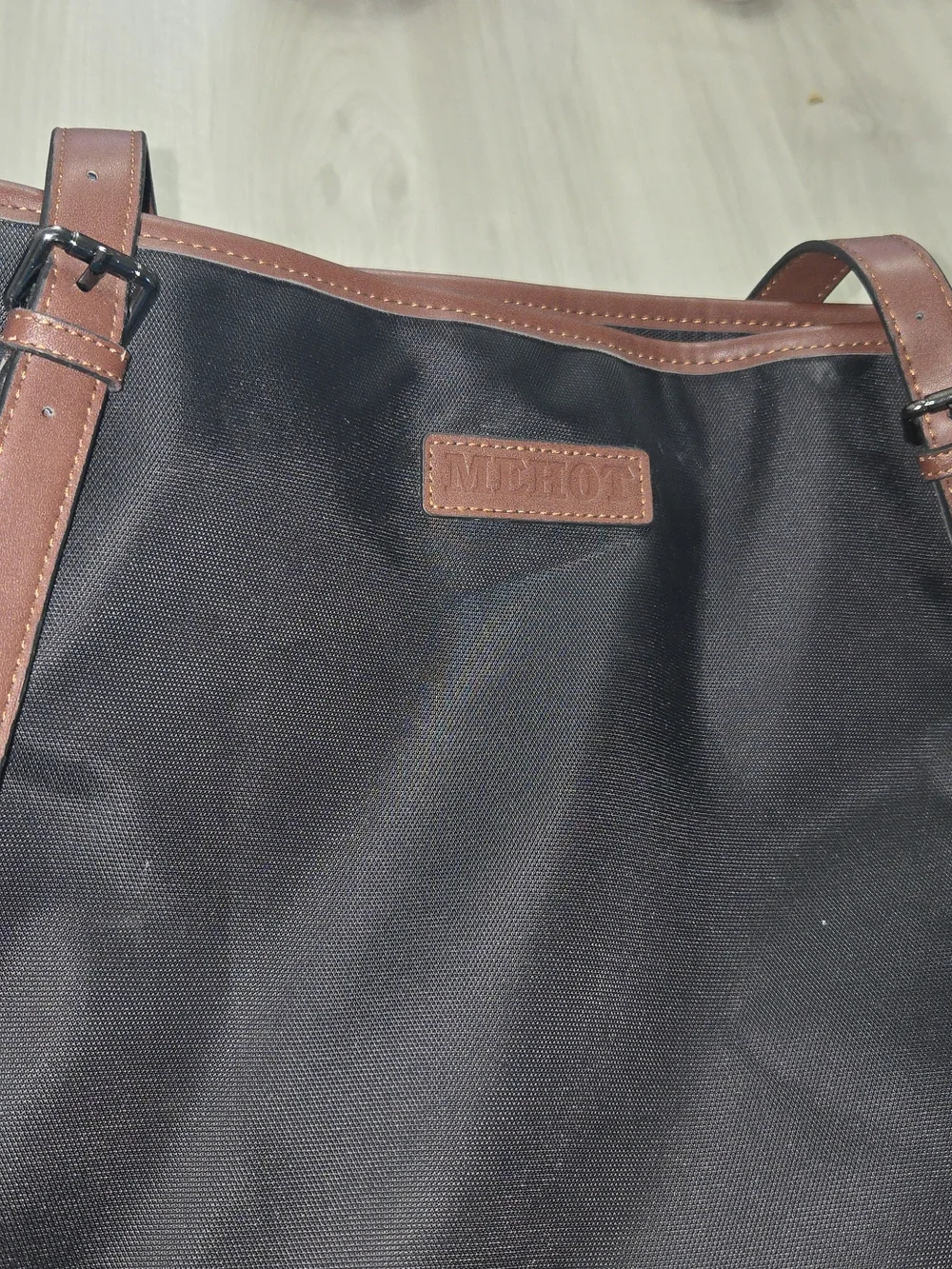 Women,s Brown Leather-Trim Tote Bag - Classic Black Interior
